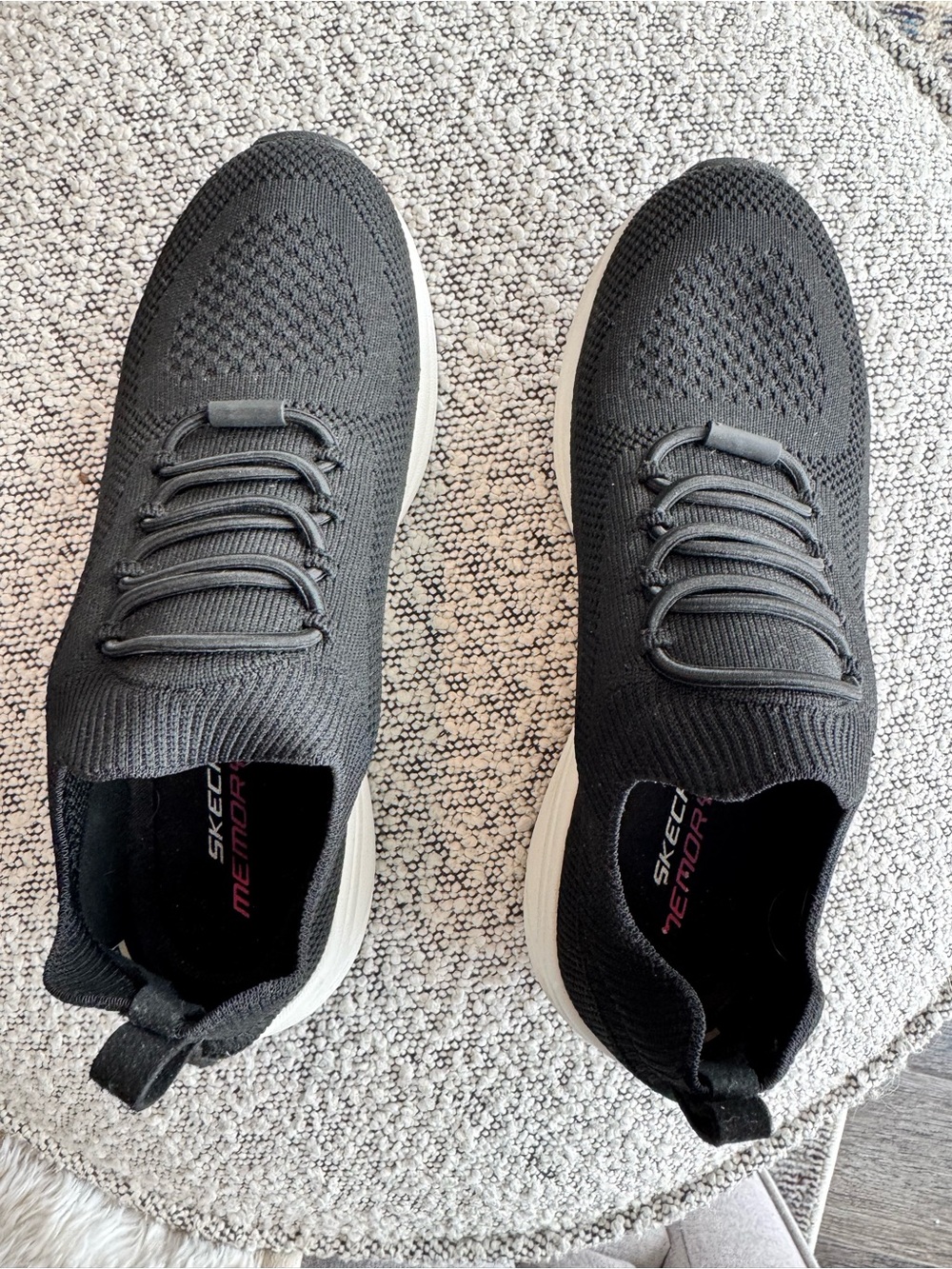 Skechers Black Knit Slip-On Sneakers with White Soles. Used once